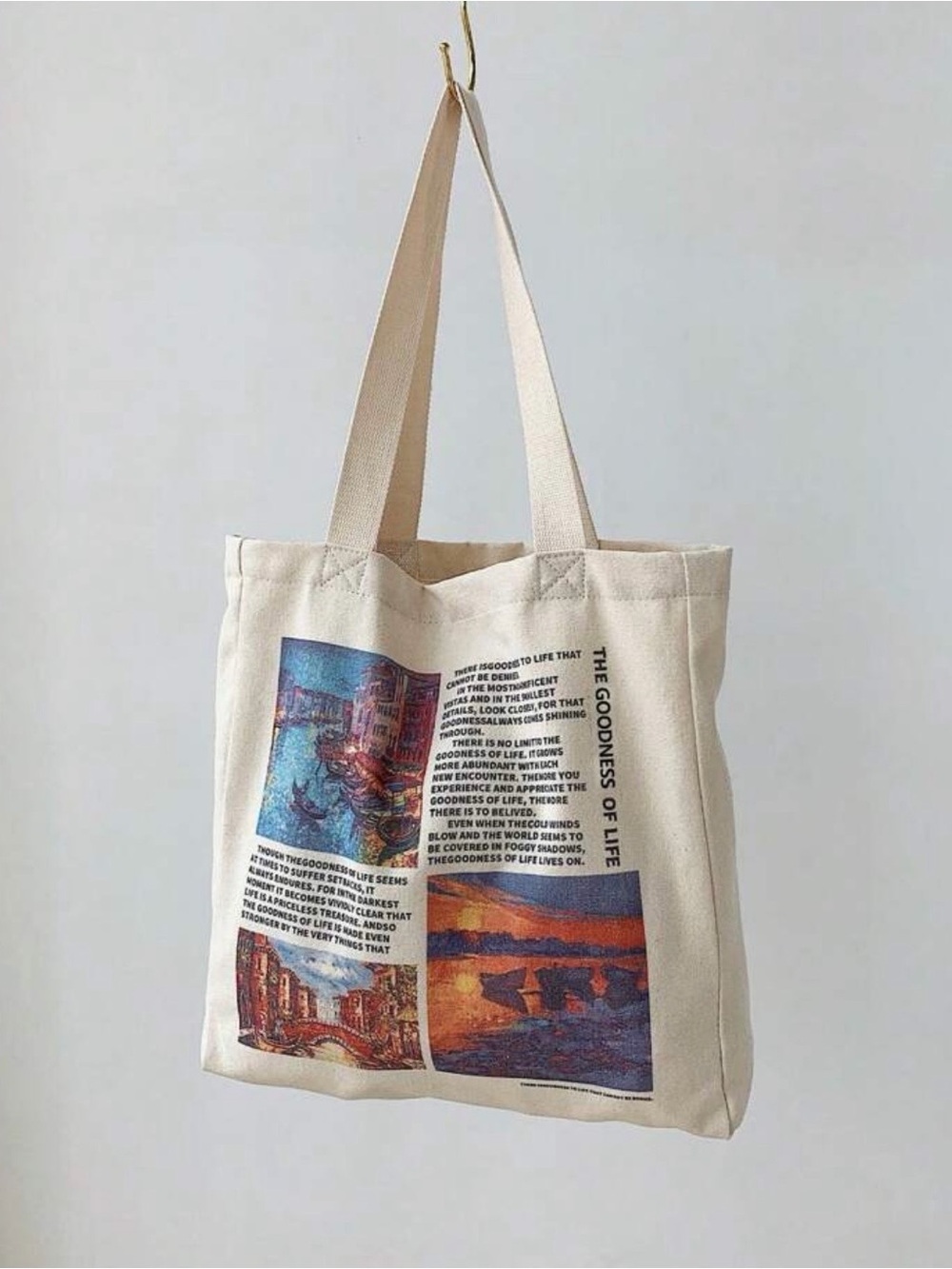 Canvas Tote Bag with Scenic Print - Cream Men’s Tote